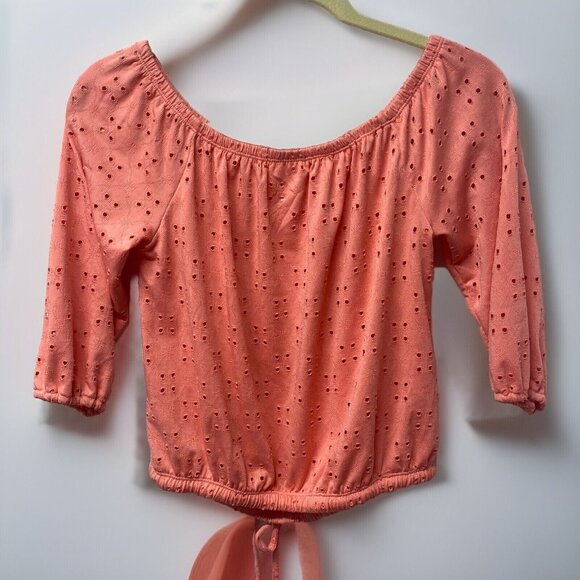 Y2K No Boundaries Off Shoulder Crop Top Women’s Blouse Sz 3-4 Coral Vtg Beach - Picture 4 of 10
